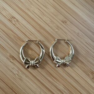 14K Yellow Gold Hoops with Bow Design